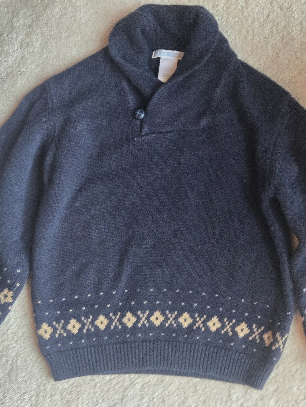 Janie and Jack Navy Turtleneck Sweater with Tan Fair Isle Trim